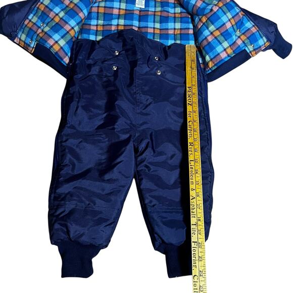 Vintage Gymboree Gymsport navy blue /plaid lined snowsuit coat pants 1-2 yr old - Picture 4 of 11
